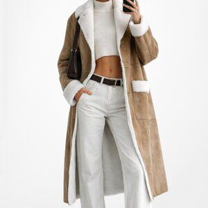 Vintage Y2K Brown Tan Suede Soft Faux Fur Lined Jacket Coat Cardigan Size 12/L